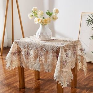 NWT Linen Zone Viola Lace Tablecloth Elegant Embroidery Design 2 Pack 36” Square